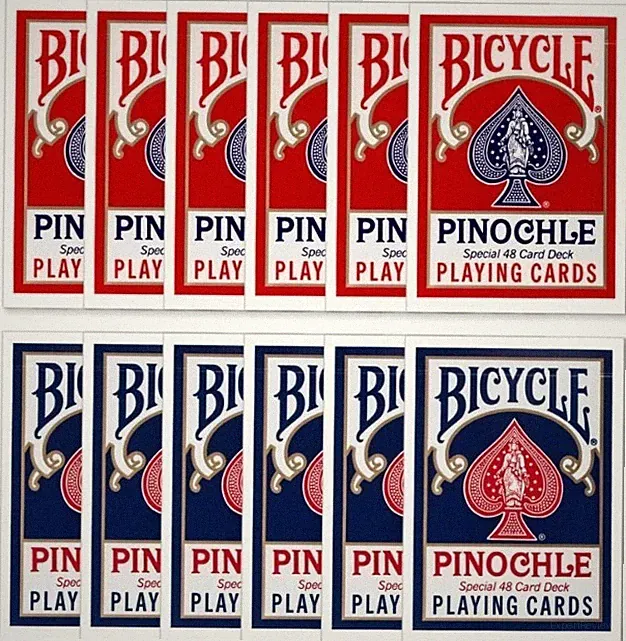 12 Deck Brick BICYCLE PINOCHLE REGULAR INDEX Playing Cards 6 RED 6 Blue
