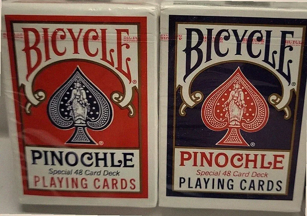 2 Decks - Bicycle Pinochle Special 48-Card Decks Blue & Red Playing Cards - NEW