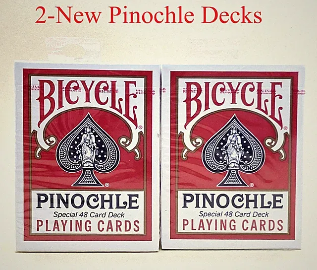 2 - Pinochle Bicycle Rider Back Decks of Playing Cards - Both Red Back