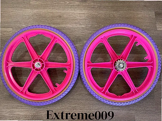 20" Bicycle Mag Wheels Set 6 Spoke PINK BMX Bike with 20x1.75 Comp PURPLE tires