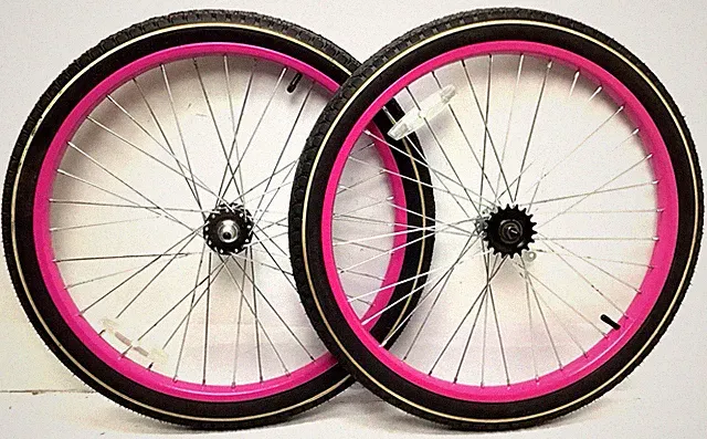 24" Bicycle Pink Wheel Set Front Rear 2.125" Tires Beach Cruiser Bike #H75