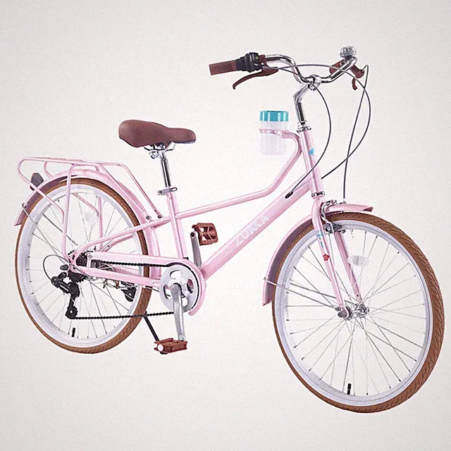 24Inch Cruiser Bike 6 Speed Step-Through Commuter Bicycle with Rear Rack Pink