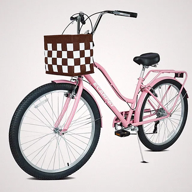 26" Lightweight Pink Adult City Bike with Basket & V-Brakes, 7-Speed