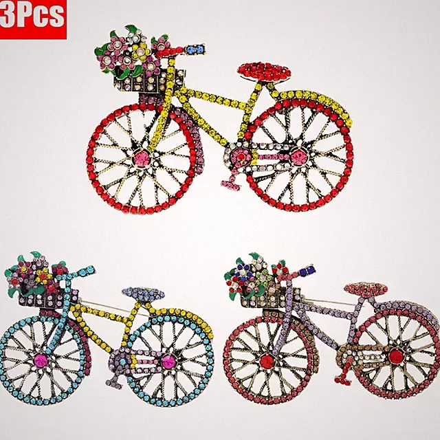 3Pcs Vintage Bicycle Brooch Floral Rhinestone Pin for Women Daily & Party Wear