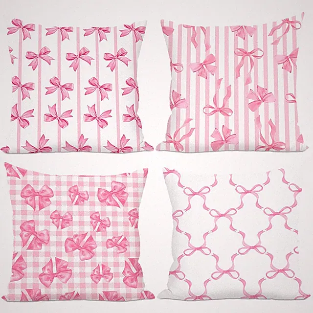 4Pcs Pink Bow Pillow Covers 18x18 Inch, Pink Stripes Throw Pillow Covers with...