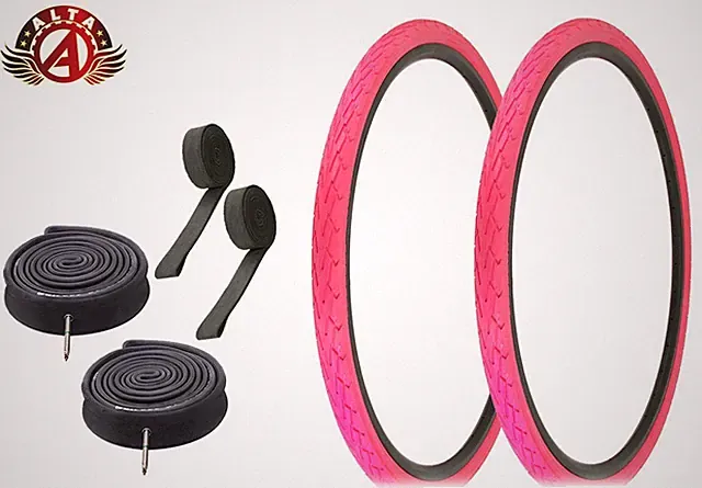 ALTA BICYCLE WIRE BEAD 700 x 40c PINK DURABLE TIREs CORDOBA w/60mm TUBES (6pc).