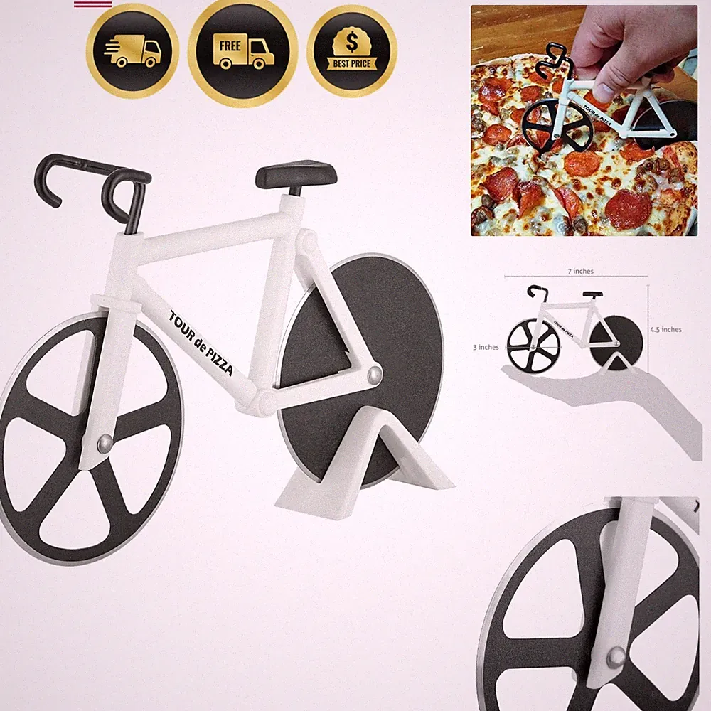 Bicycle Pizza Cutter - TOUR de PIZZA Cutter with Display Stand - White Elepha...