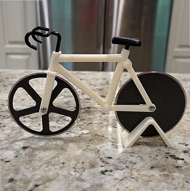 Bicycle Pizza Cutter Used Black White Metal Plastic Cute Cyclist Gift Novelty