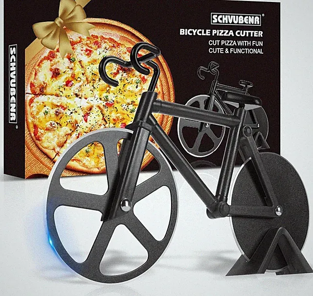 Bicycle Pizza Cutter Wheel - Gifts for Cyclists Men Dad Bike Lovers Black