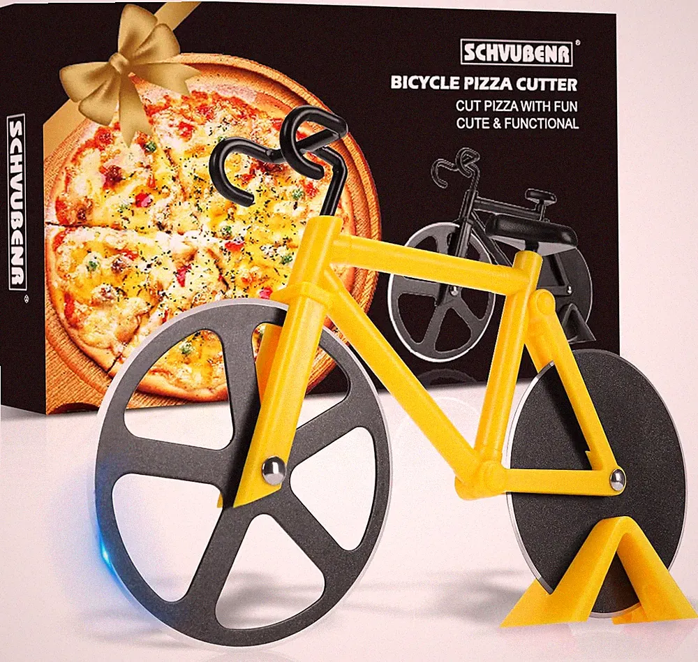 Bicycle Pizza Cutter Wheel - Gifts for Cyclists Men Dad Bike Lovers Yellow