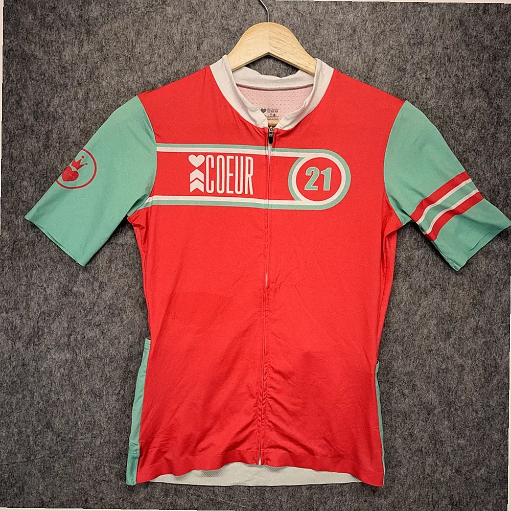 COEUR Triathlon Short Sleeve Top Women's XS Pink Blue Run Cycle Swim Pockets Zip