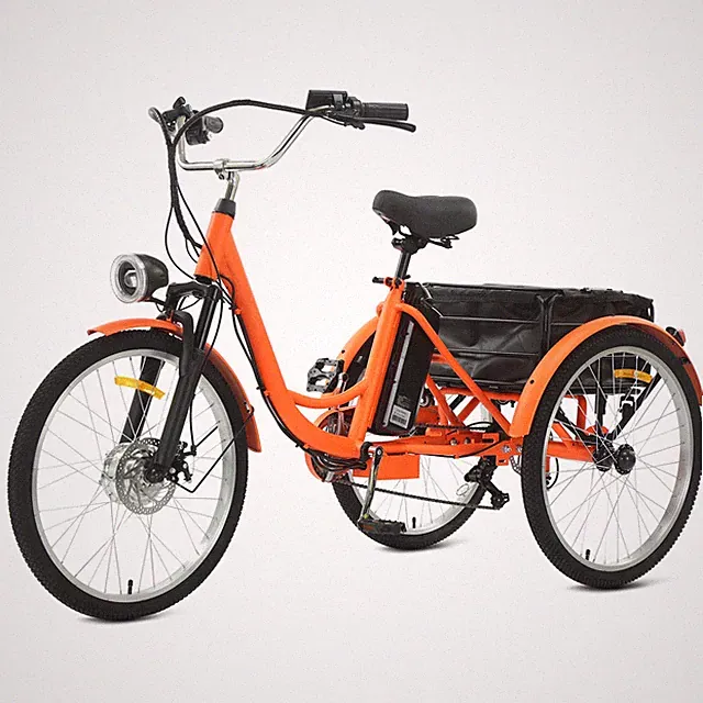 Electric Tricycle Trike 250W 24" Tire Bicycle Motor Dual Battery with Basket
