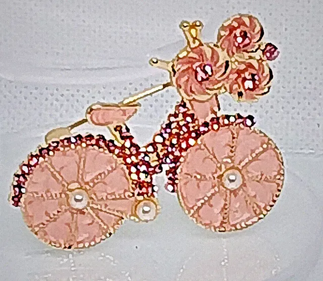 Elegant Pink Rhinestone Bicycle Brooch Birthday Gift for BF Enameled Metal Pin