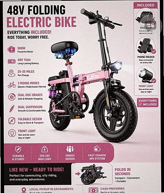 Folding Electric Bike Pink ..￼
