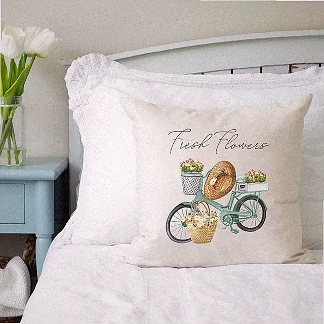 Fresh Flower Bike Pillow Cover 18x18 inch