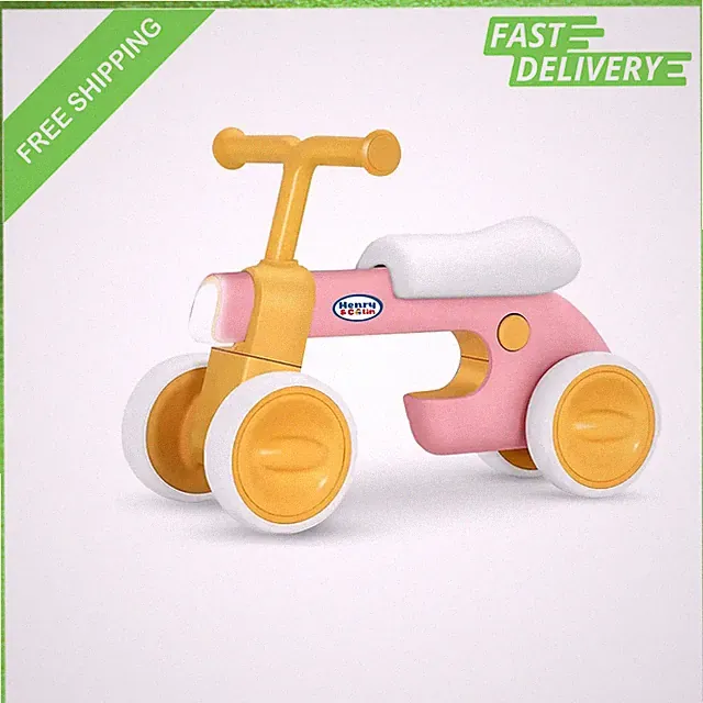 Kids Balance Bike, No Pedal Toddler Ride On, 4 Wheel, Lights and Music, Ages 12
