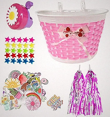 Kids Bike Decorations Accessories,Bicycle Scooter Basket, Children Bicycle Pink