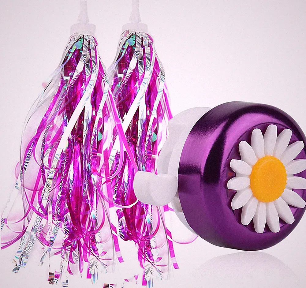 Kids Streamers and Bike Bell for Girls-1 Pack Flower Bicycle Bell