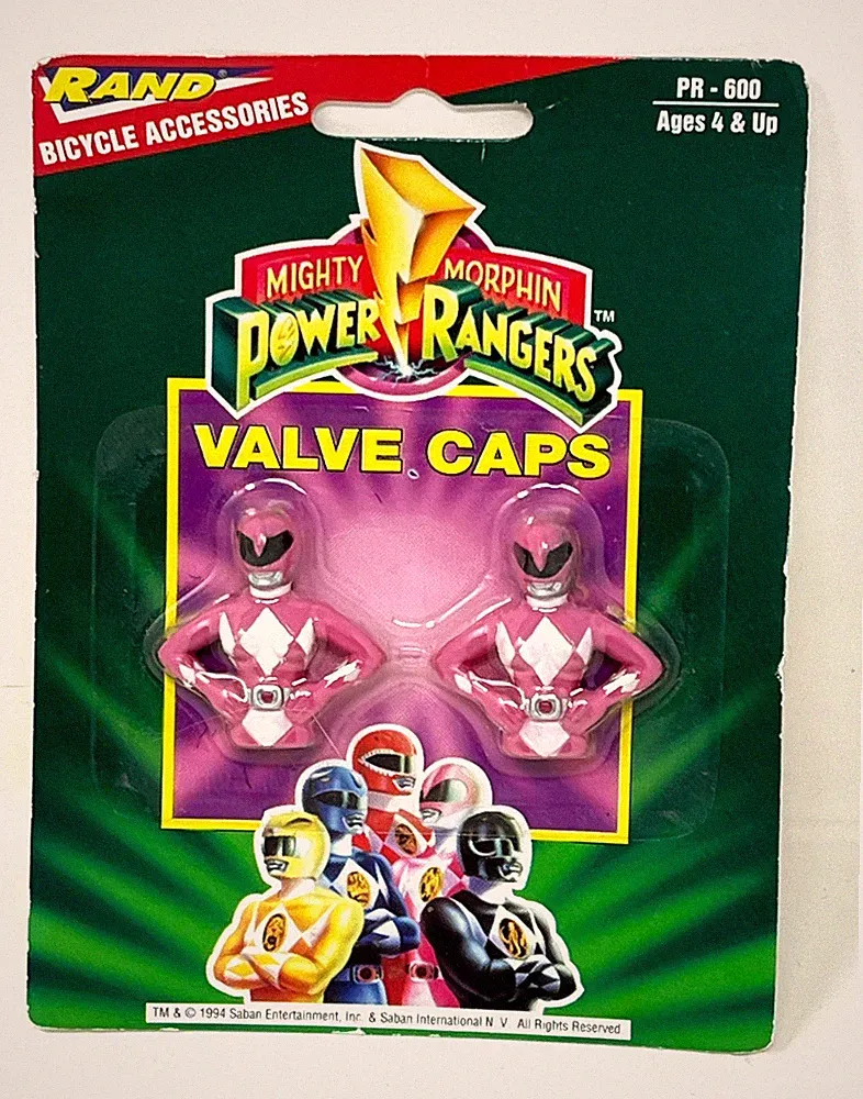 Mighty Morphin Power Rangers Bike Valve Caps Vtg Pink Bicycle Accessories 1994