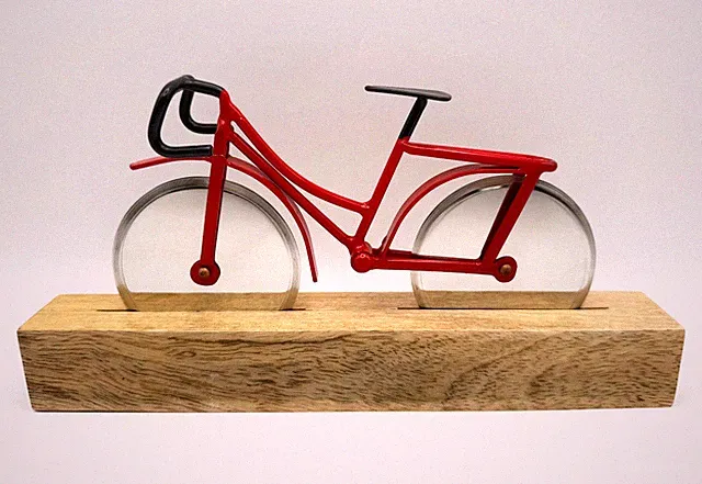 Novelty Pizza Cutter, Red Bicycle with Wood Stand, A working piece of Art!