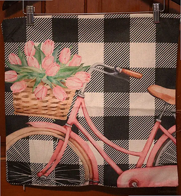 NWOT LARGE 17" SQUARE PILLOW COVER PINK BICYCLE TULIPS