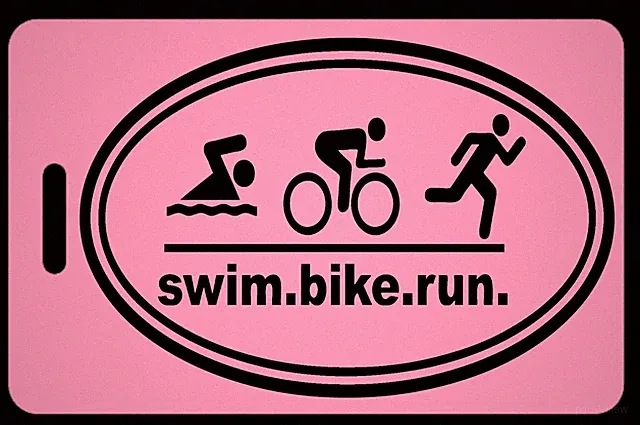 Pink "Swim - Bike - Run" Triathlon Bag Tag - Free Personalization