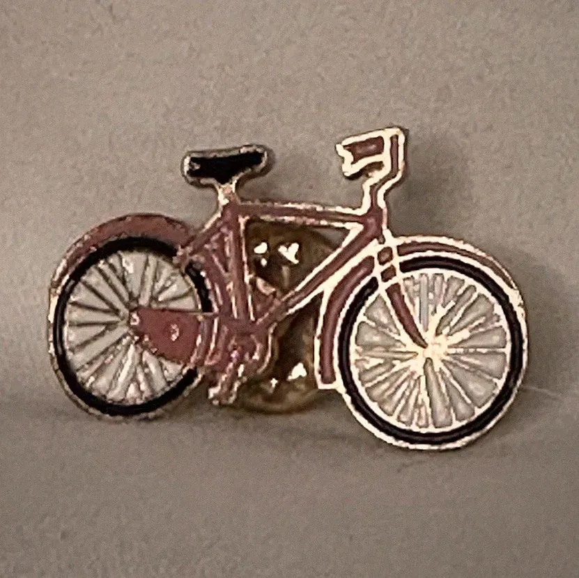 Retro Bicycle Shaped Collectible Pinback Lapel Pin Pink Gold Tone