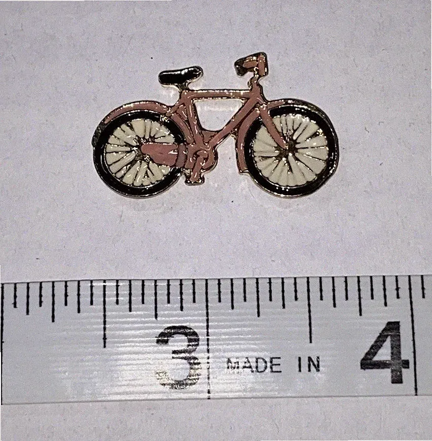 Retro Pink Bicycle Shaped Collectible Pinback Lapel Pin Pink Gold Tone