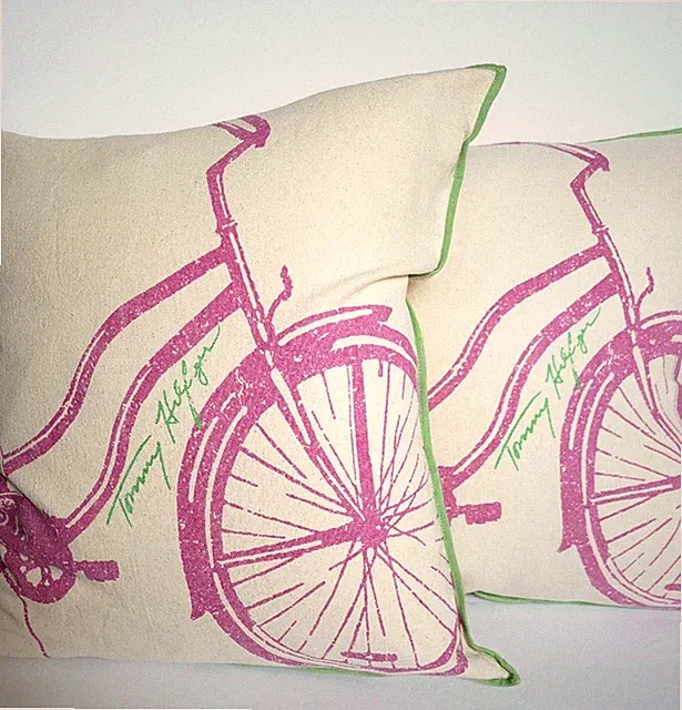 Set of 2 Tommy Hilfiger Throw Pillow Covers Cotton Zip Opening Pink Bicycle