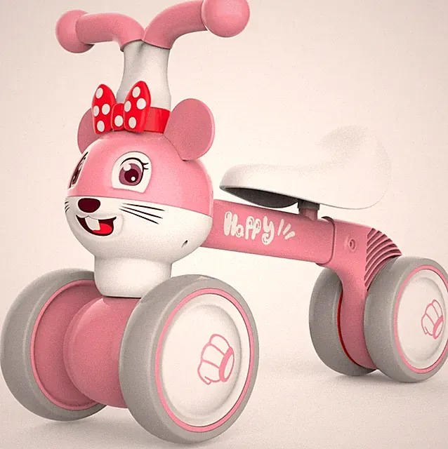 Silent Wheels Balance Bike for Toddlers 10-36 - Fun Pink Mouse Theme