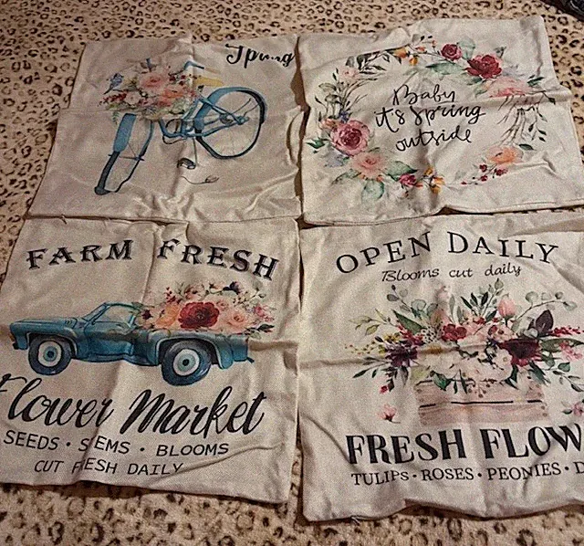 Spring Bicycle Pillow Covers 18X18 Set of 4 Farmhouse Decorative Throw Pillows