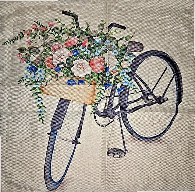 Spring Flowers Bicycle Throw Pillow Cover 18” Sq