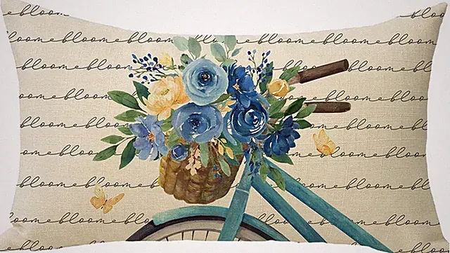 Spring Summer Blue Flower Bicycle Lumbar Decorative Throw Pillow Cover 12 X 20