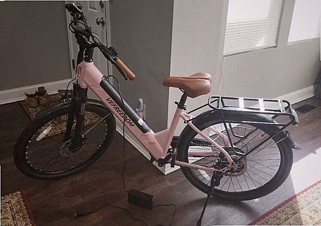 VEFREEDOM Pink E-City Bike 27.5in Fat Tires, Hydraulic Disc Brake, Rear Rack