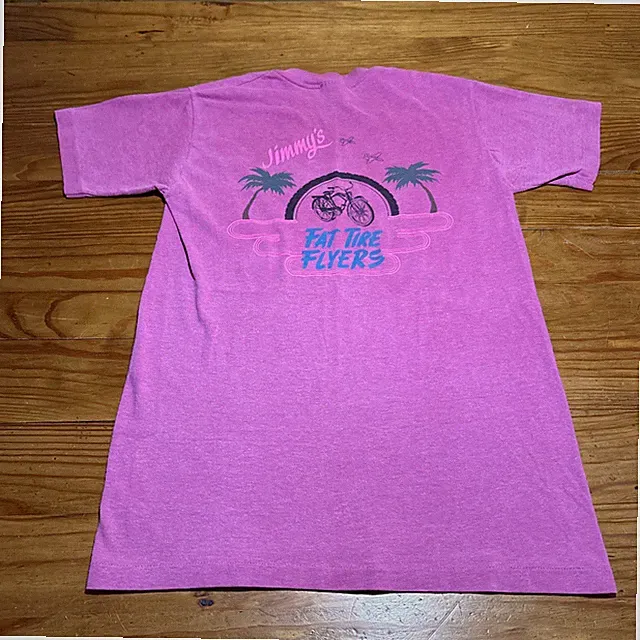Vintage 80s Fat Tire Flyers Beach Cruiser Bike Single Stitch Shirt Flamingo M