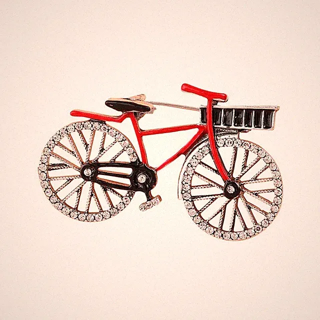 Vintage Crystal Bicycle Brooches Unisex Exquisite Accessories Enamel Pin Badges