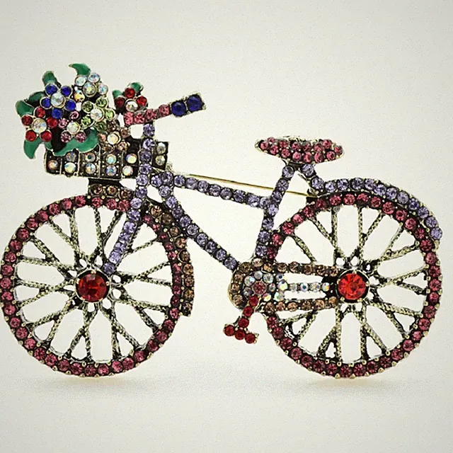 Vintage Pink Bicycle Brooch Pin Inlaid Shiny Rhinestone Women Men Unique Gift