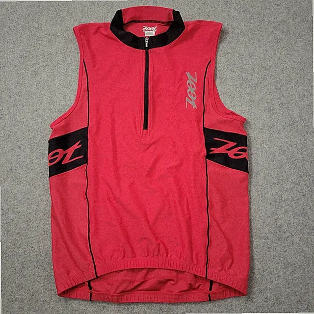 Zoot Cycling Jersey Tank Mens Medium Pink 1/2 Zip Sleeveless Pockets Triathlon